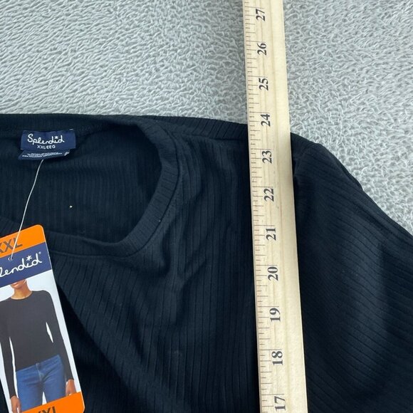 Splendid Womens Black Ribbed Long-Sleeve Tee XXL NWT 2805 - Picture 7 of 9